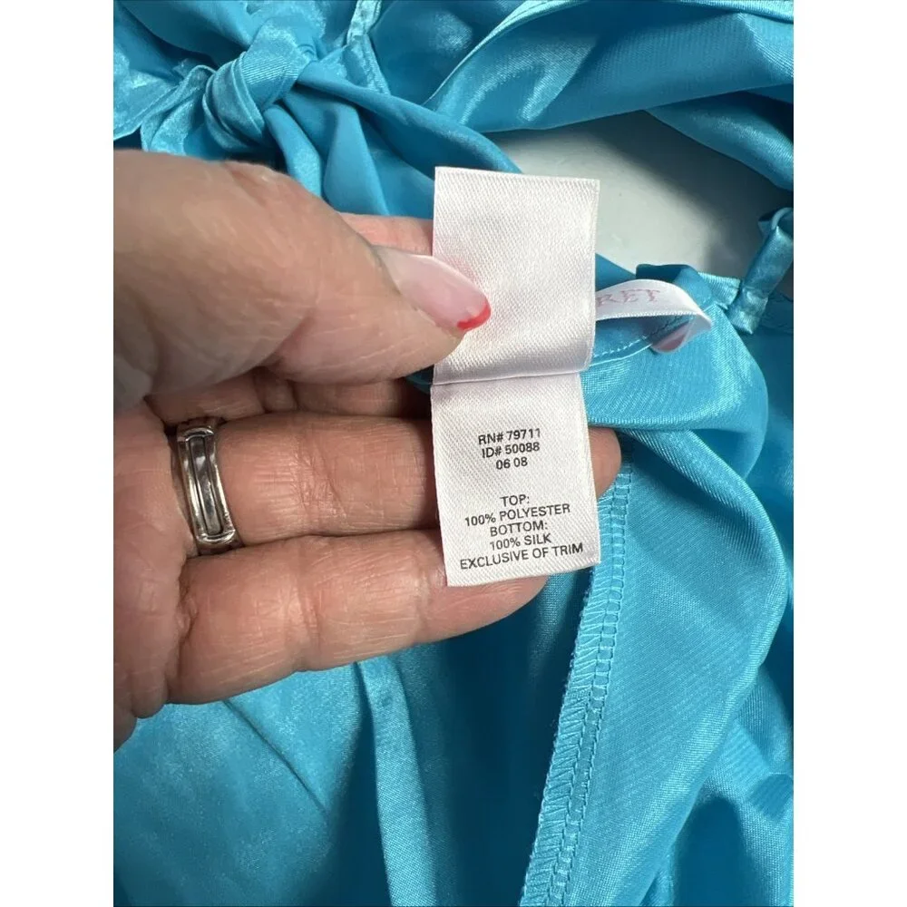 VICTORIA'S SECRET Babydoll Blue SATIN Nightgown Slip Dress Open‎ Tie Front VTG